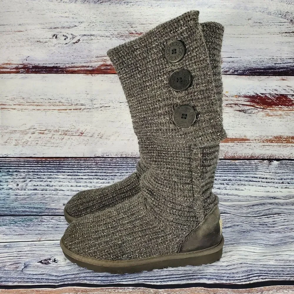 Ugg Classic Cardy Gray Knit Tall Winter Boots Women's Size 7